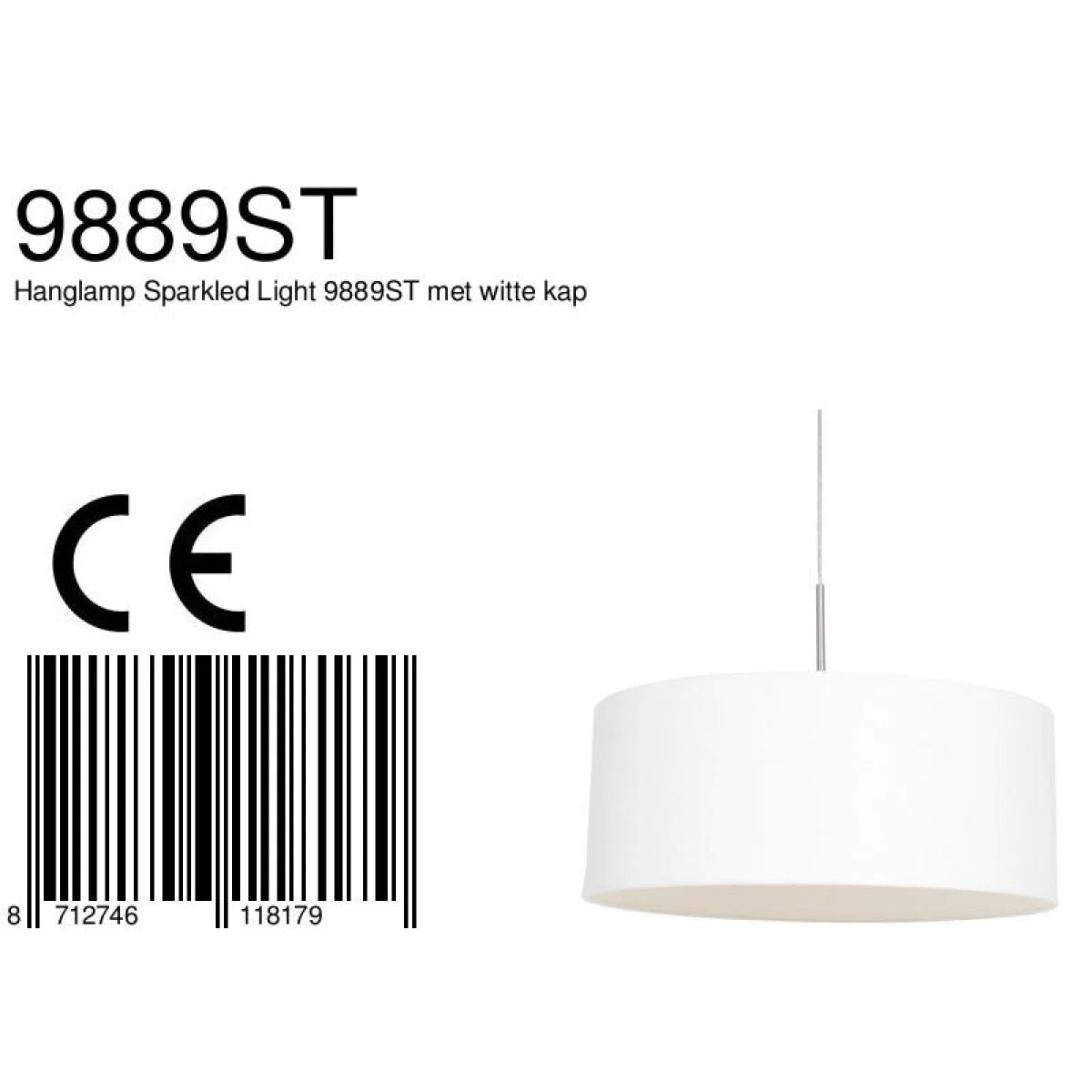 Suspension cylindre en tissu blanc et métal brossé avec abat-jour en forme de tambour blanc