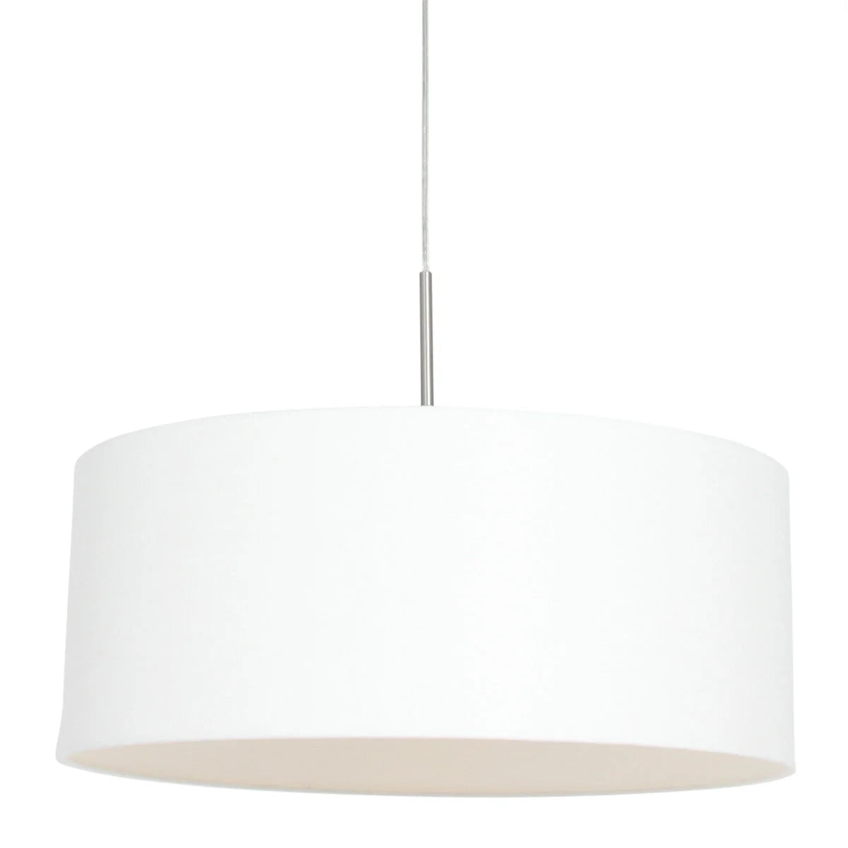 Suspension cylindre tissu blanc et métal brossé avec abat-jour en forme de tambour blanc