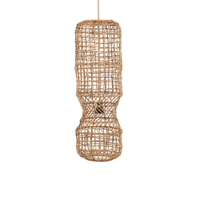 Suspension cylindrique en feuille de bananier tressée naturelle – H75 cm