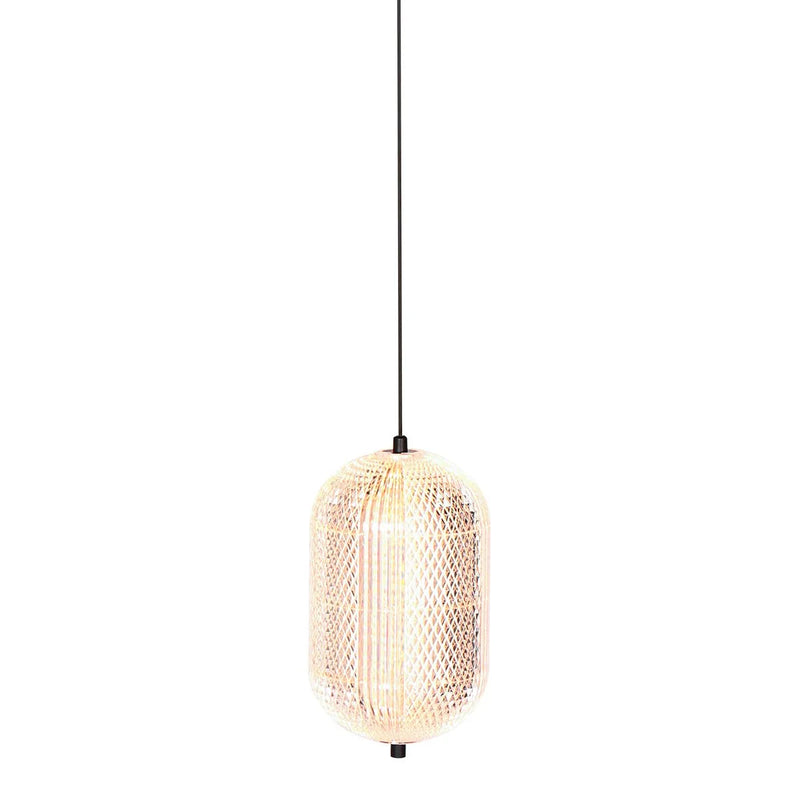 Suspension cylindrique en verre ajouré couleur naturelle – Ø15 cm
