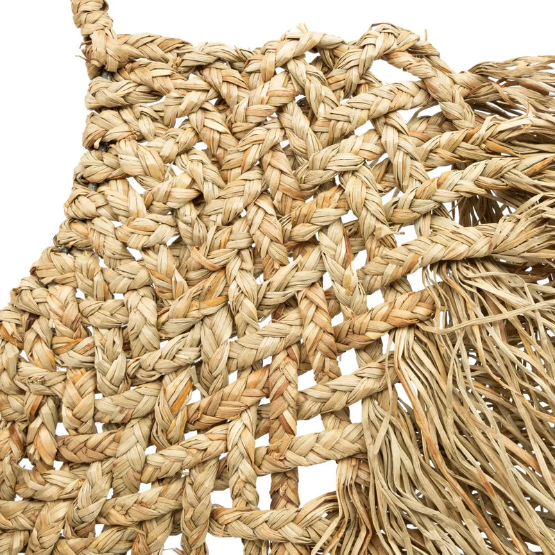 Sac en paille tissée avec franges pour Suspension en jacinthe d’eau naturelle 90x55 cm