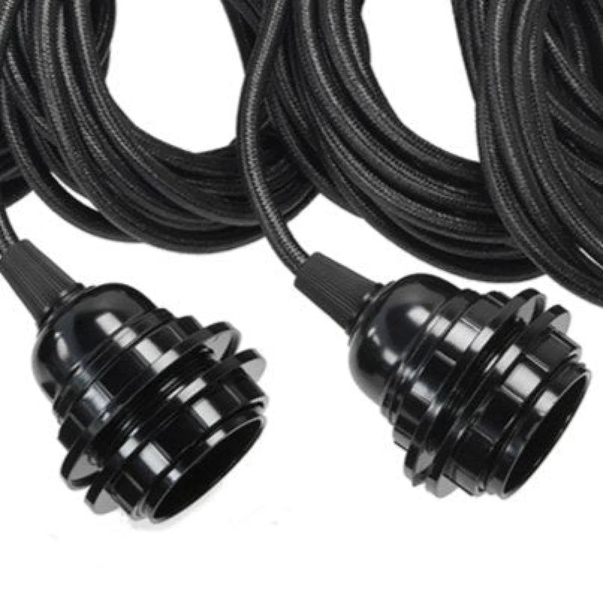 Câbles électriques noirs en tissu avec douilles gainées pour suspension luminaire noire