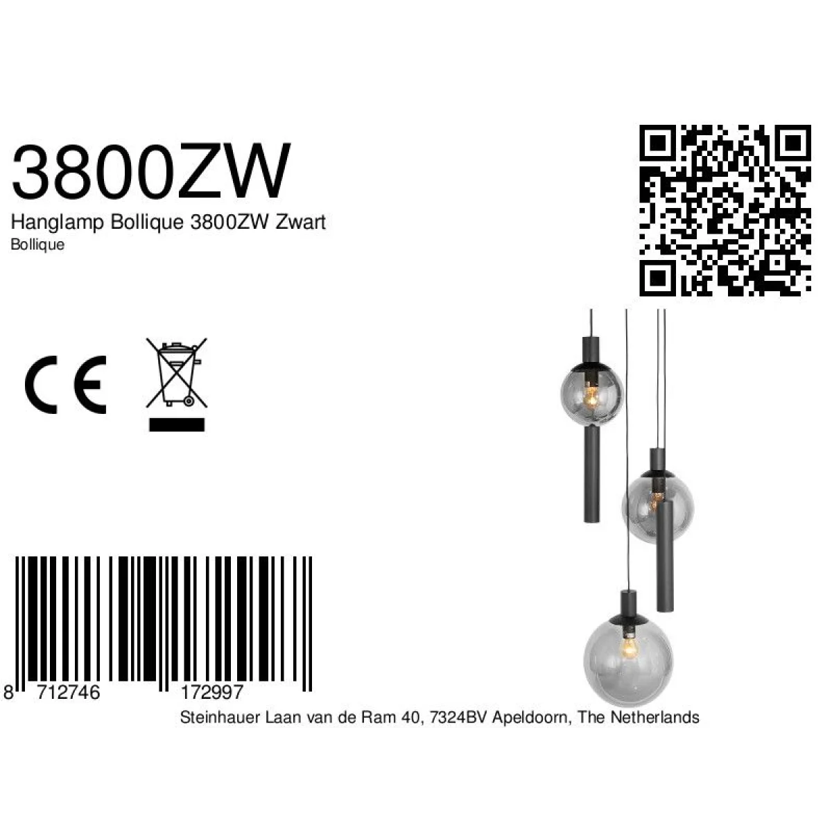 Lampe suspension noire en verre fumé avec sphères ajourées au design moderne