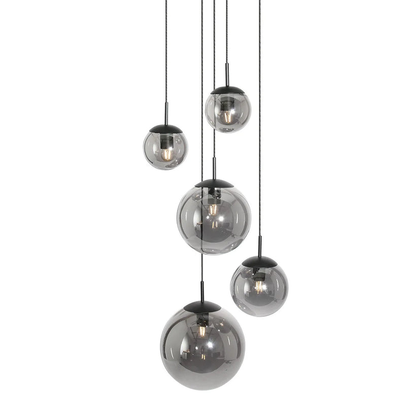 Suspension multiple en verre fumé noir boules dégradées – Ø60 cm