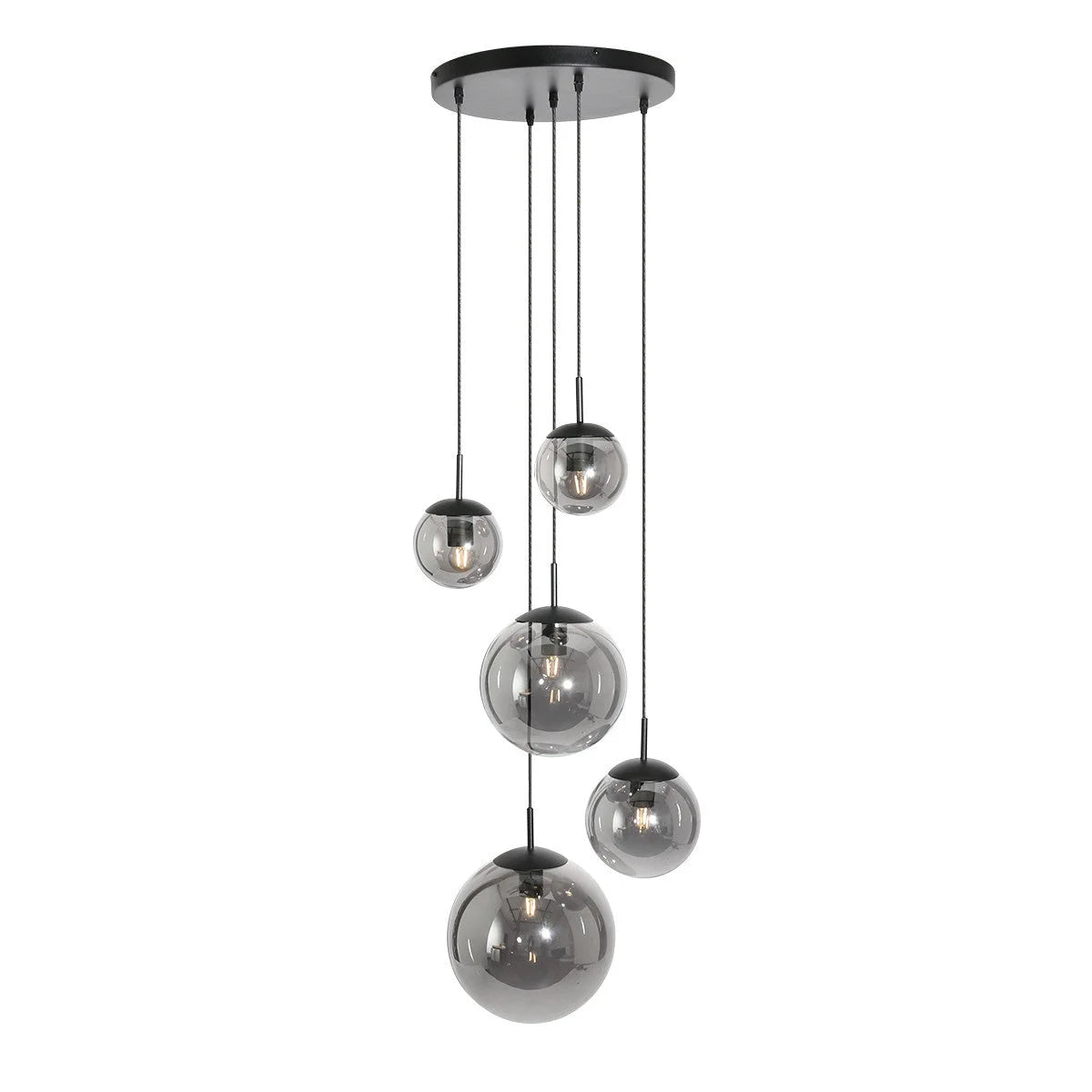 Ampoule suspendue en verre fumé noir dégradé avec globes, diamètre 60 cm