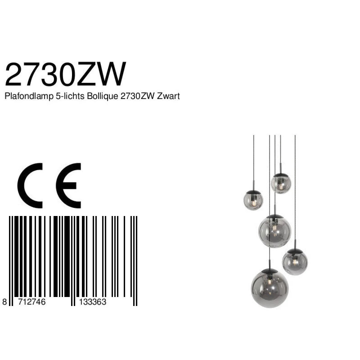 Suspension multi-boules en verre fumé noir dégradé avec cinq lampes en forme de sphère