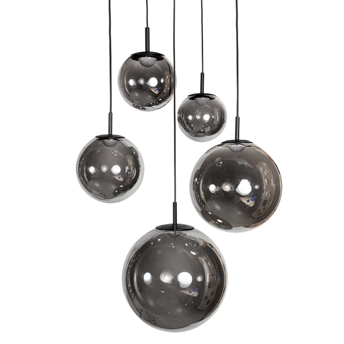 Cluster de globes en verre fumé noir brillant suspendus, diamètre 60 cm