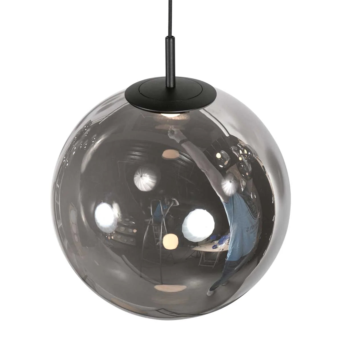Suspension multiple en verre fumé sphères brillantes noire Ø60 cm avec lampe suspendue