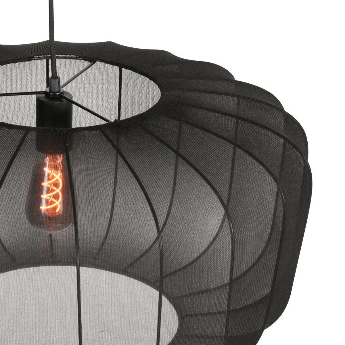 Suspension ovale en maille noire avec ampoule vintage de 60 cm