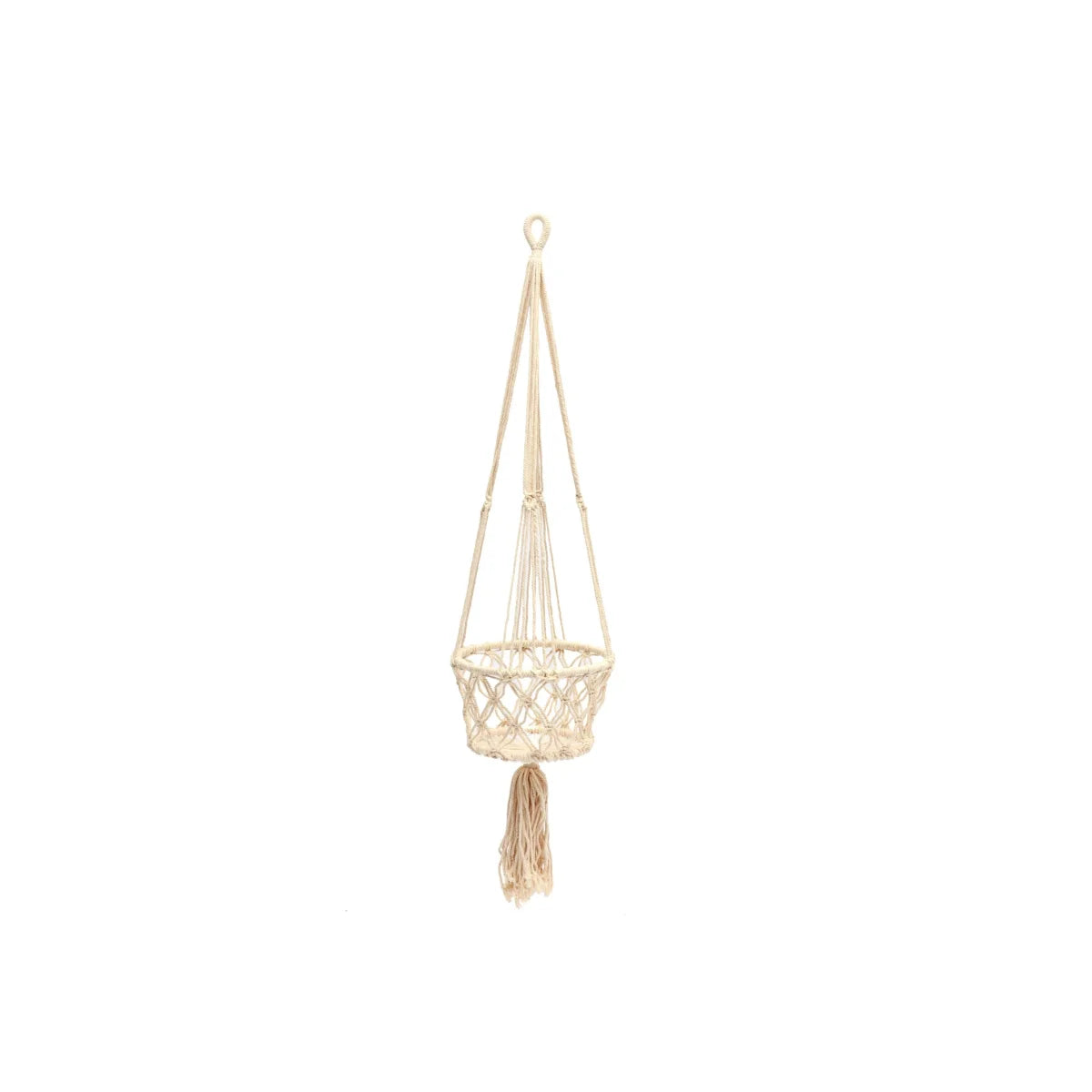Suspension pour plante en macramé coton blanc à franges – H100 cm