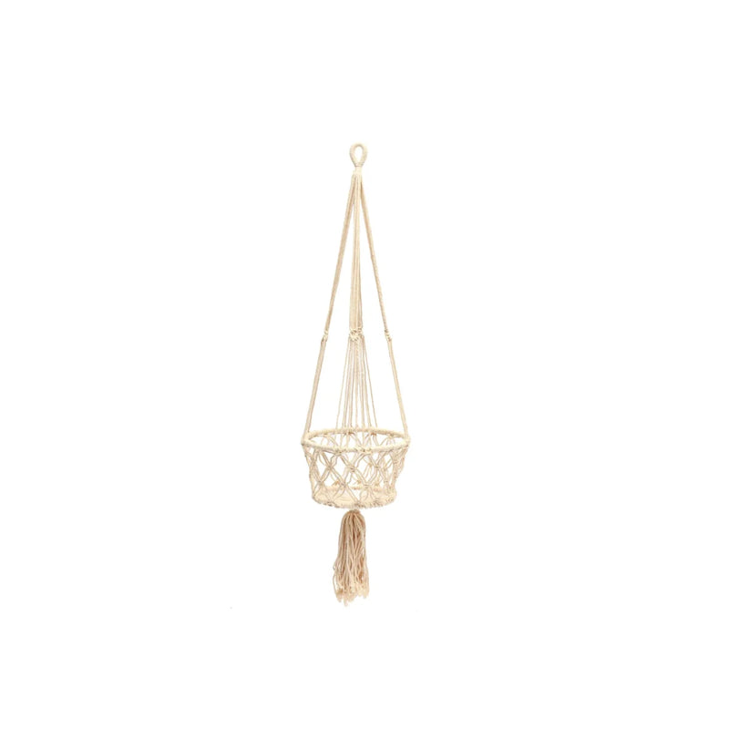 Suspension pour plante en macramé coton blanc à franges – H100 cm