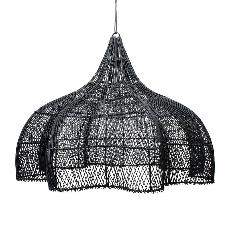 Suspension en rotin ajouré noir forme de fleur XL – Ø110 cm