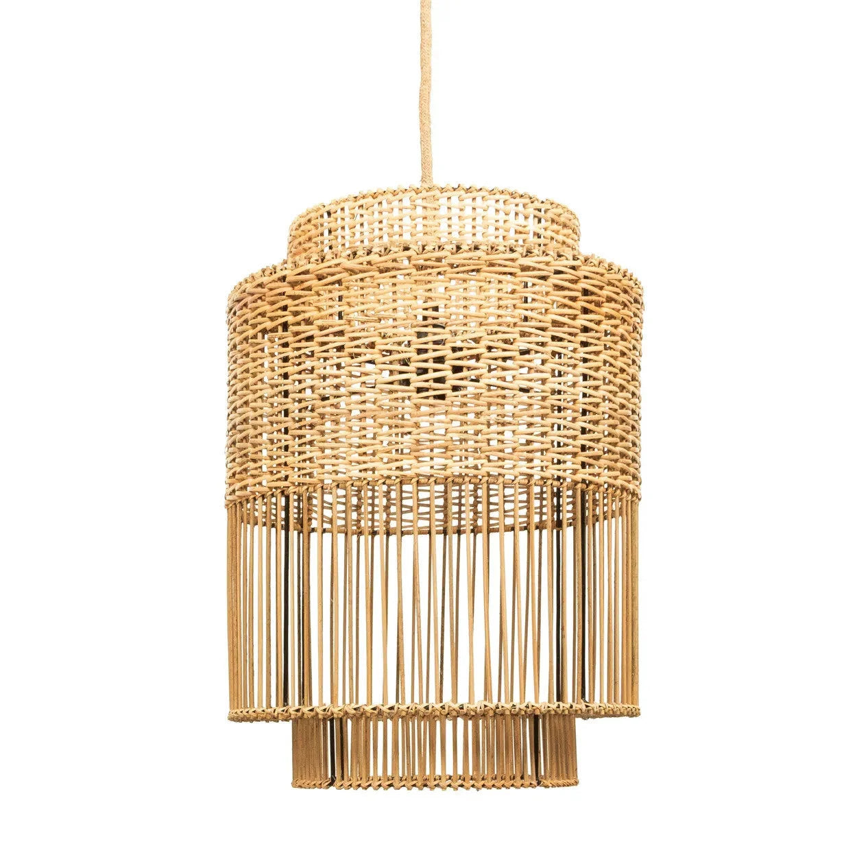 Suspension en rotin tressé naturel à niveaux, diamètre 30 cm, luminaire suspendu élégant