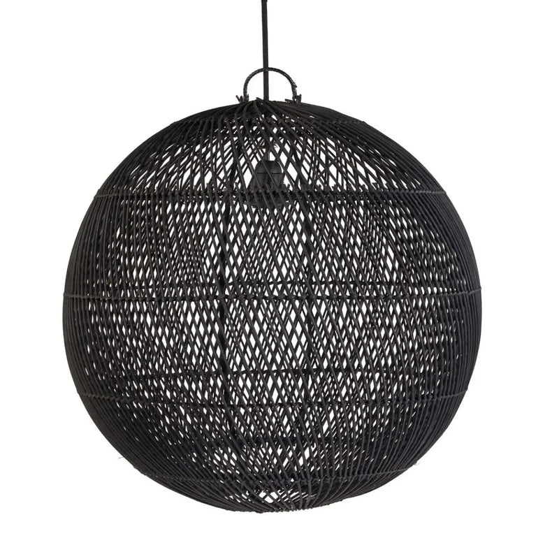 Suspension en rotin tressé – Noir ajouré – Ø50 cm