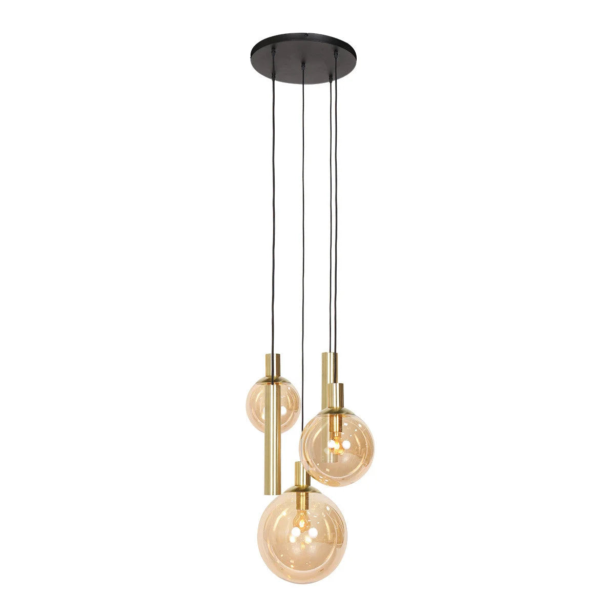 Suspension en verre ambré et laiton à globes multiples ajustables – Ø60 cm