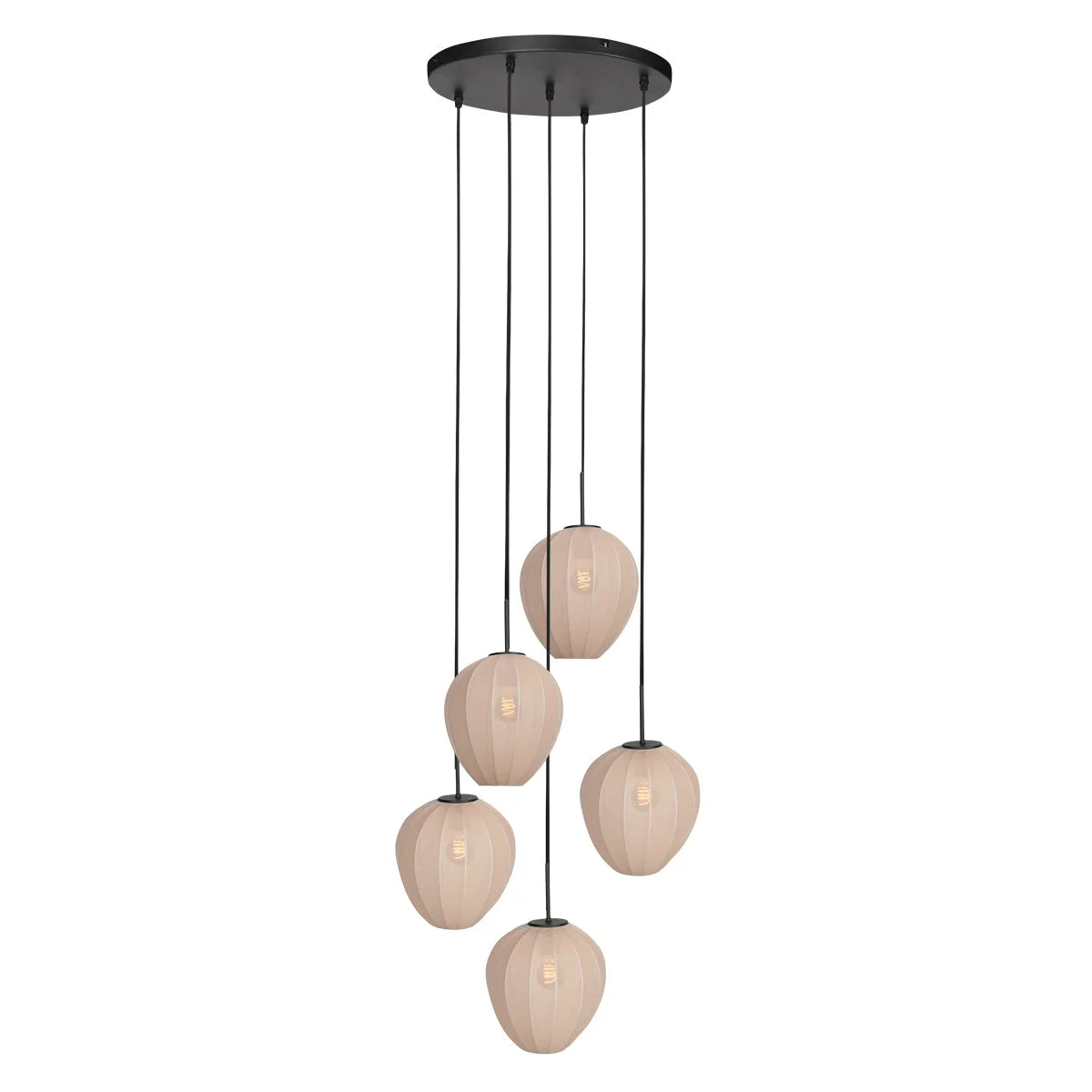 Luminaire suspendu en verre beige avec cinq abat-jours ovales élégants