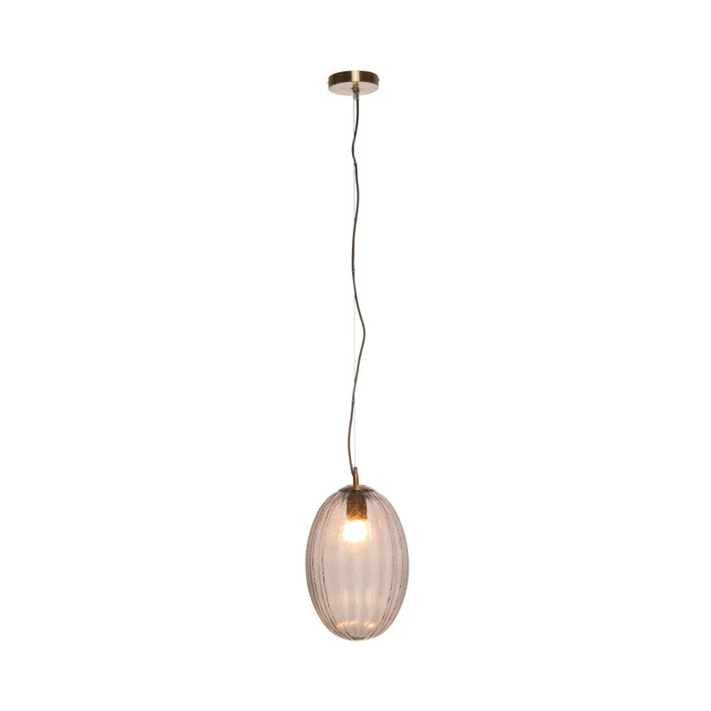 Suspension en verre fumé nervuré gris et laiton brossé – H36 cm