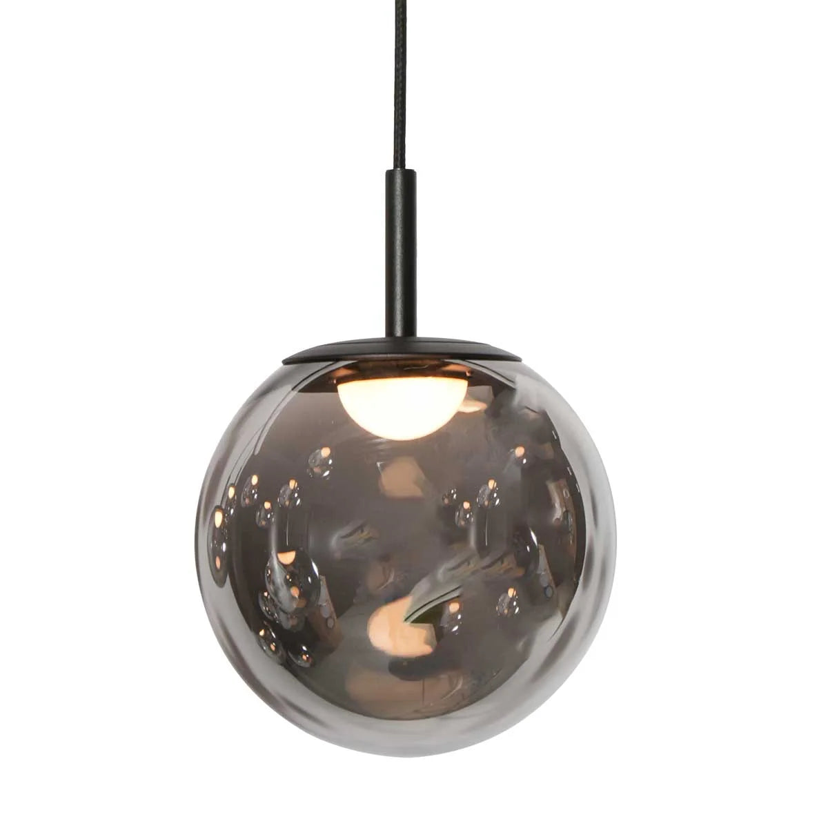 Suspension en verre fumé noir à 12 globes sphériques Ø60 cm, luminaire moderne