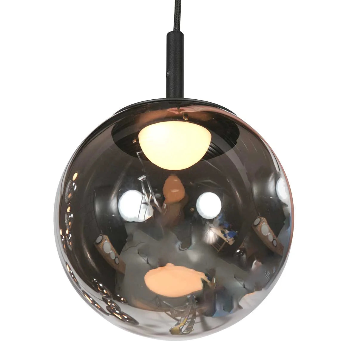 Ampoule en verre fumé noir suspendue avec 12 globes sphériques Ø60 cm