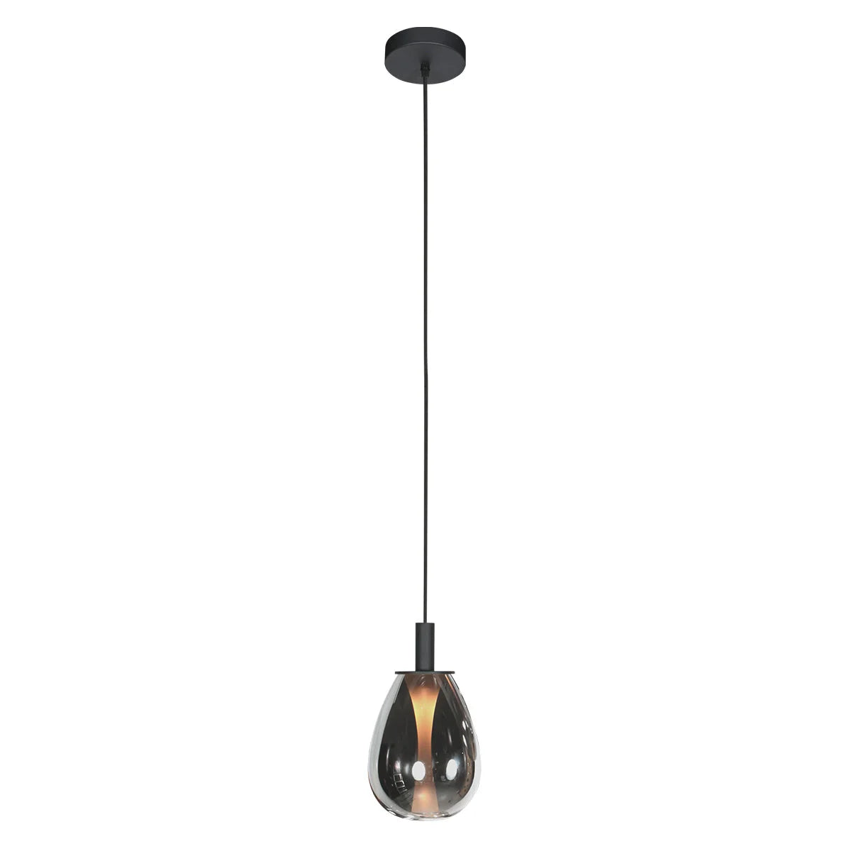 Suspension en verre fumé noir forme goutte pour salle à manger, diamètre 14,5 cm