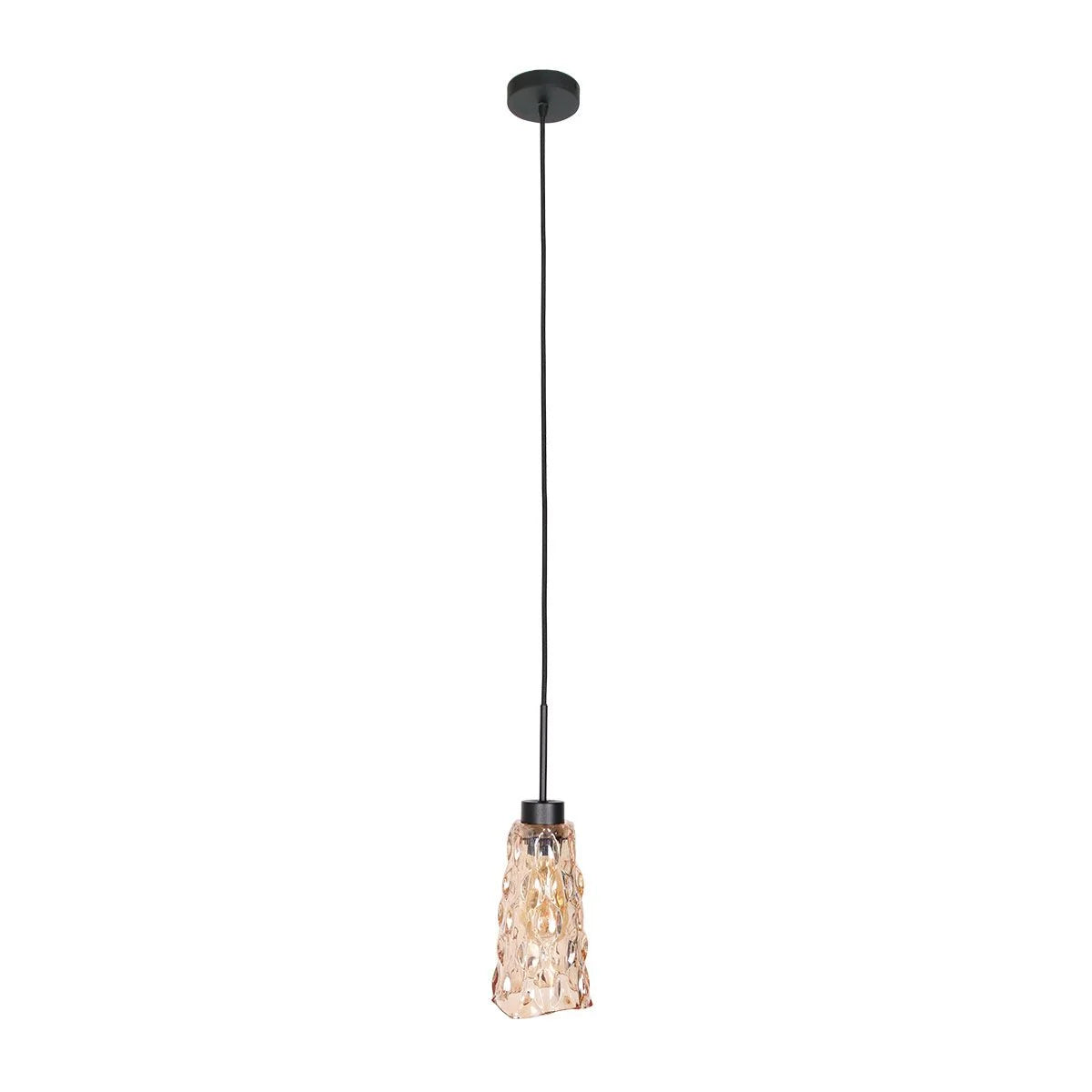 Suspension en verre ondulé ambre et métal noir avec luminaires suspendus ajustables