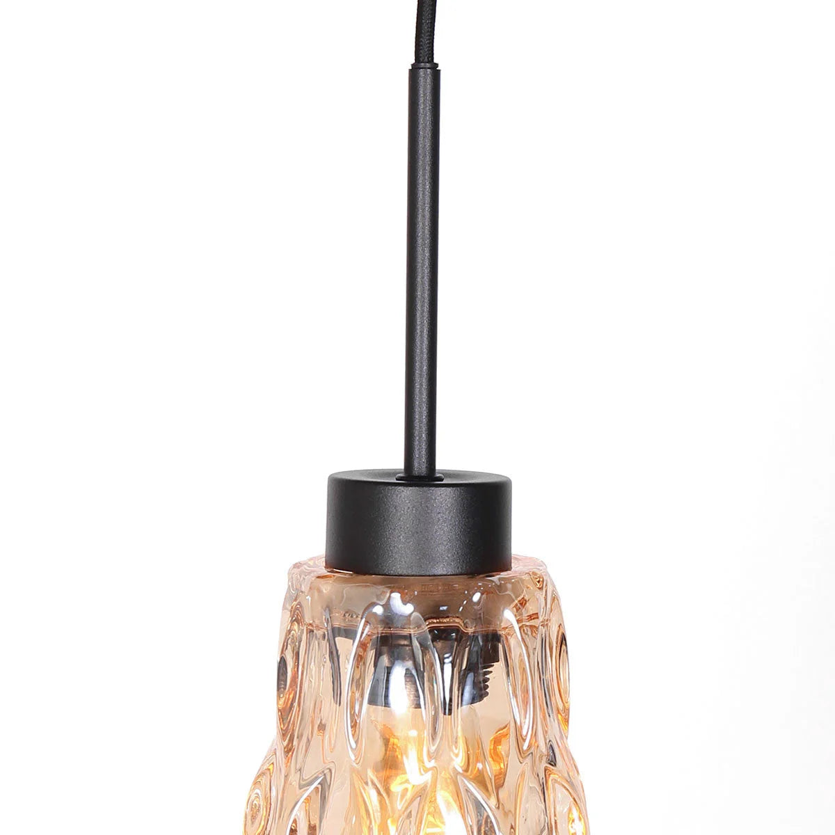 Suspension en verre ondulé ambre et métal noir ajustable avec luminaire suspendu