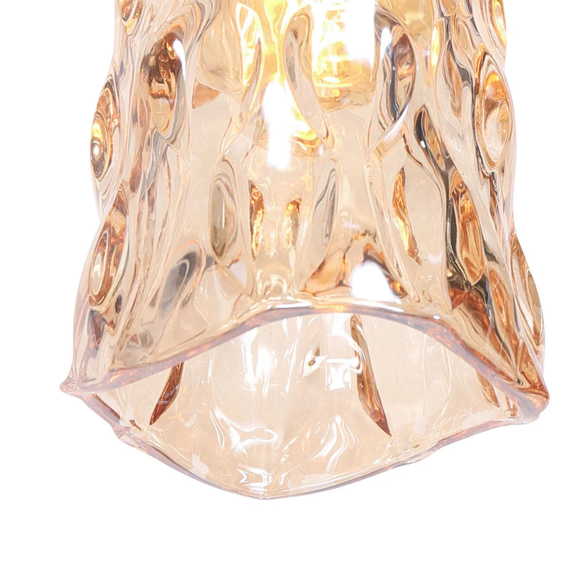 Lampe en verre ambré texturé avec suspension en métal noir ajustable