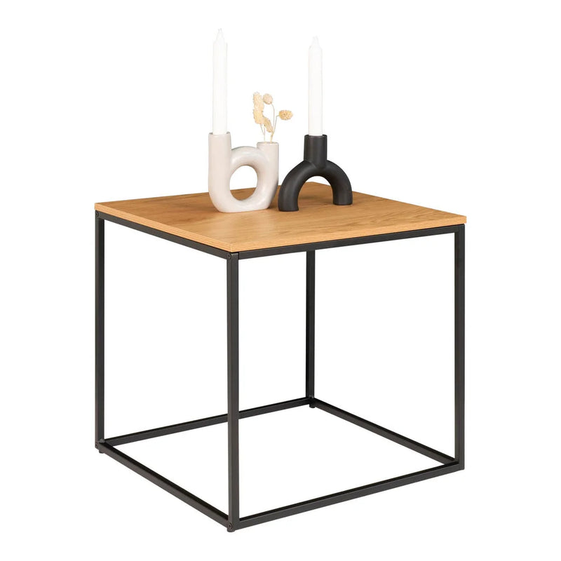 Table d’appoint chêne 45x45 cm avec cadre acier noir