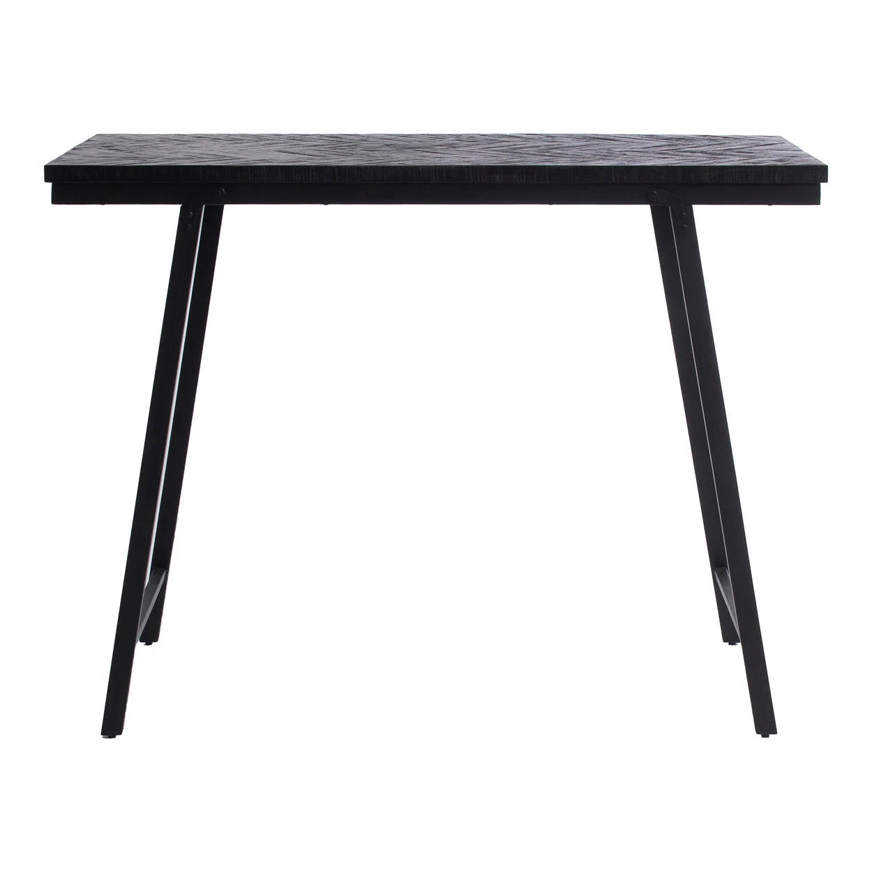 Table haute rectangulaire en teck motif chevron et métal noir – 140x60 cm