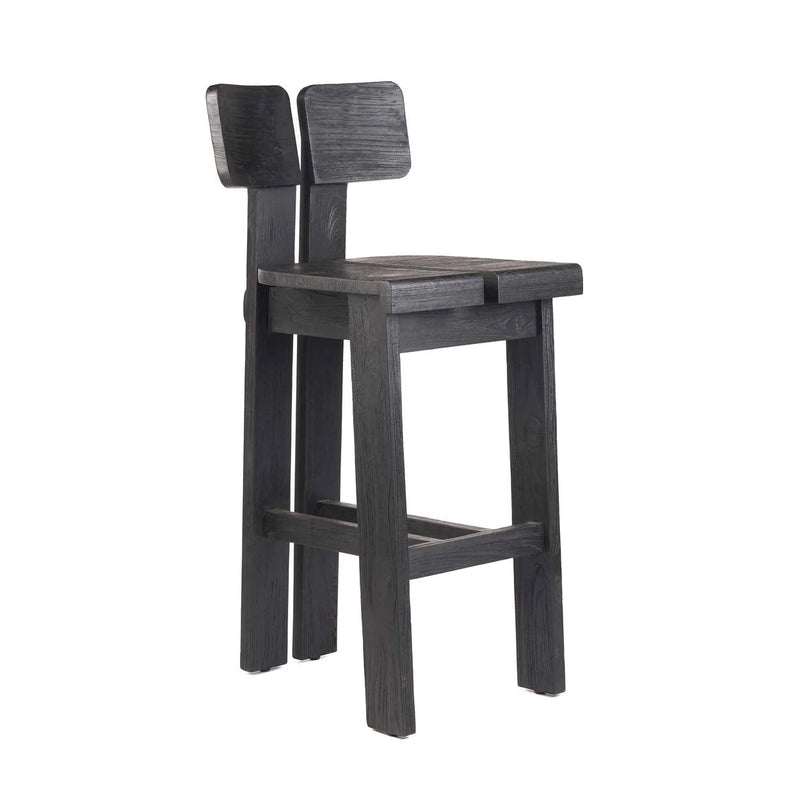Tabouret de bar en bois noir avec dossier double