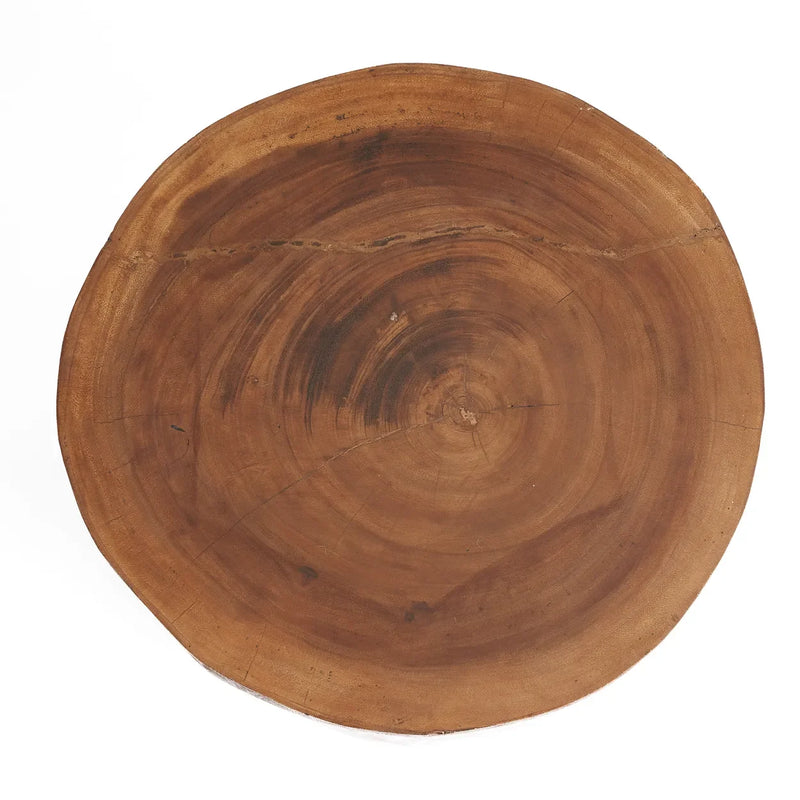 Tabouret en bois massif de Mungur 40 cm naturel avec une tranche circulaire à rainures de croissance