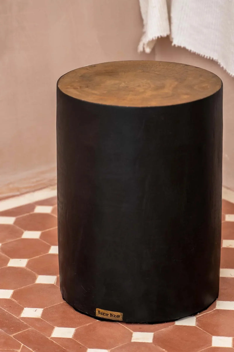 Tabouret en bois de Mungurr noir naturel 40 cm