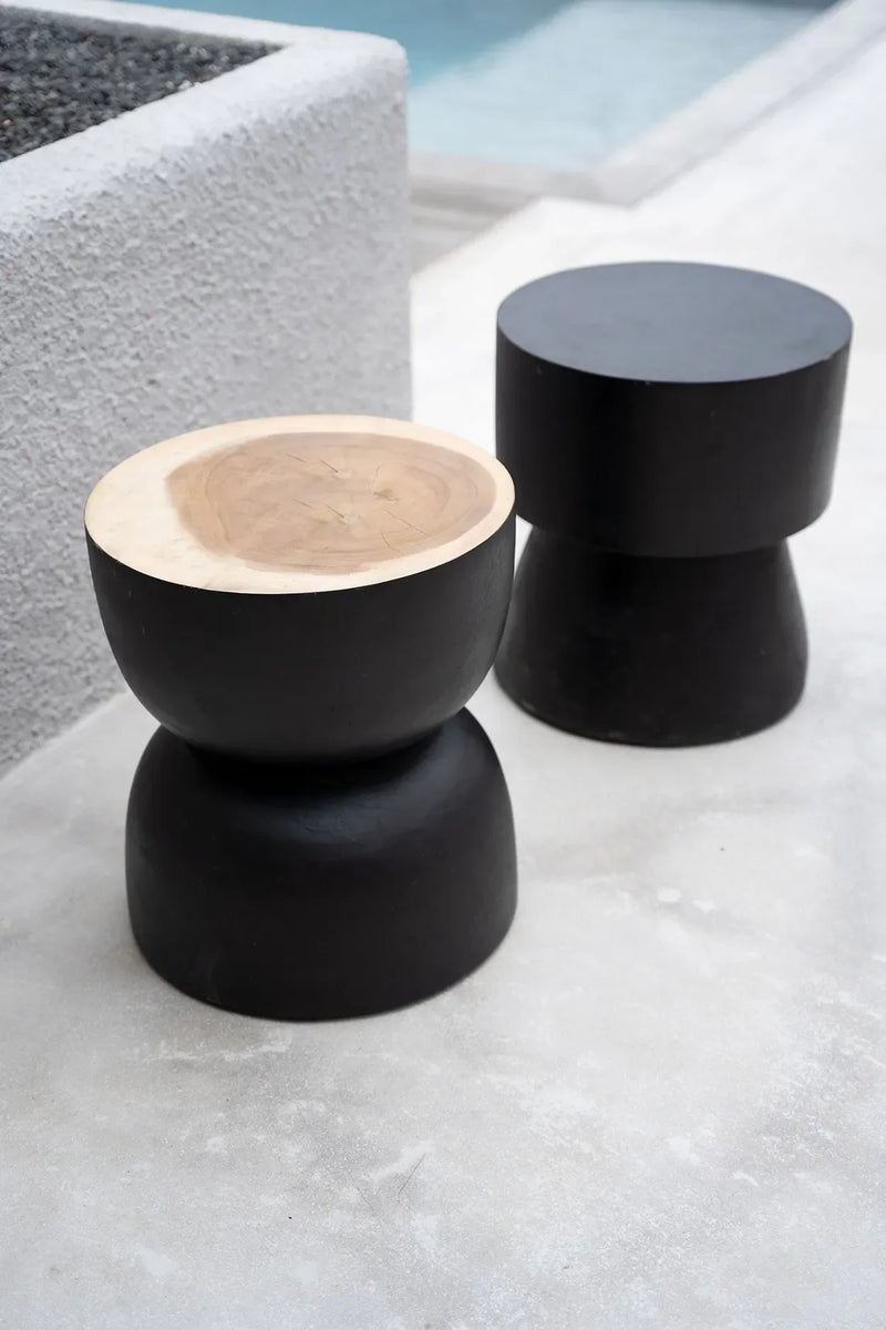Tabouret en bois de suar noir 45 cm design épuré