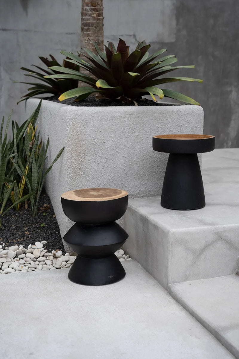 Tabouret en bois de suar noir naturel 40x40x50 cm
