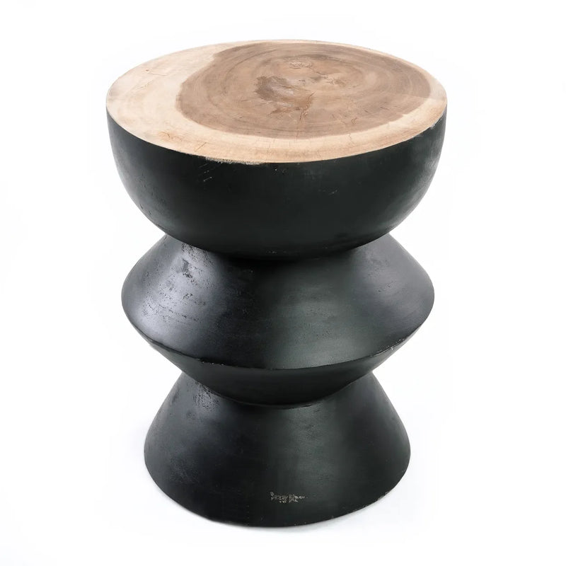 Tabouret en bois de suar noir naturel 40x40x50 cm