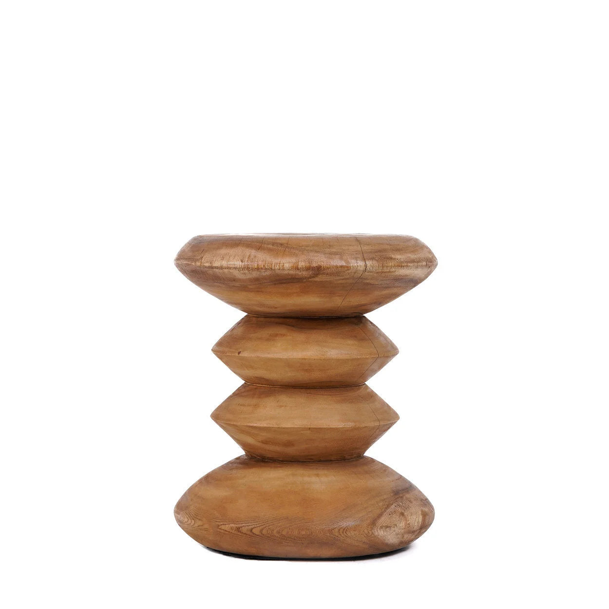 Tabouret en bois massif teak en forme de sablier naturel H45 cm