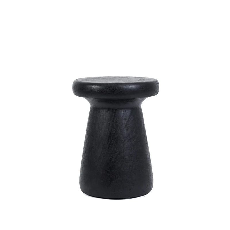 Tabouret cylindrique en bois de suar noir au design minimaliste – H45 cm