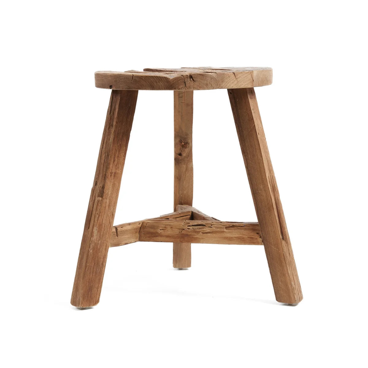 Tabouret rond en teck recyclé finition naturelle – H45 cm