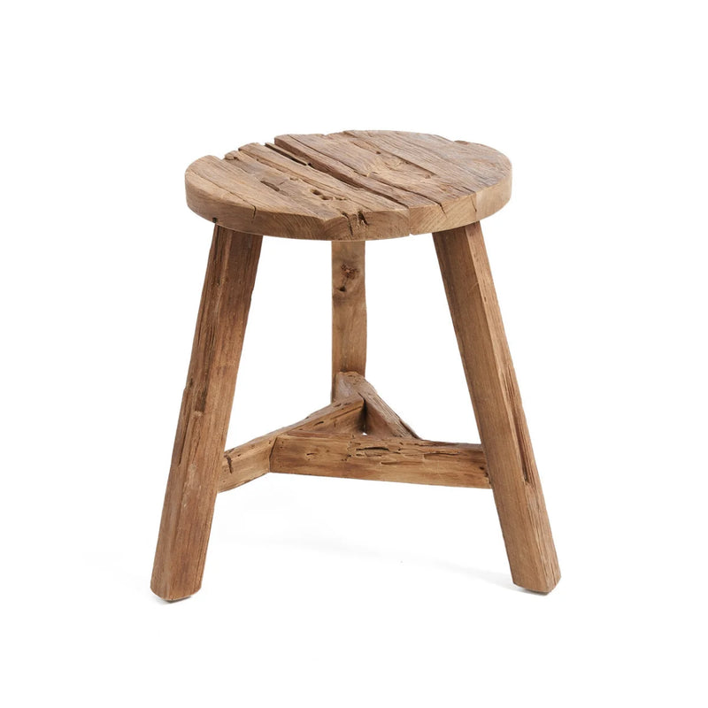 Tabouret rond en teck recyclé finition naturelle – H45 cm