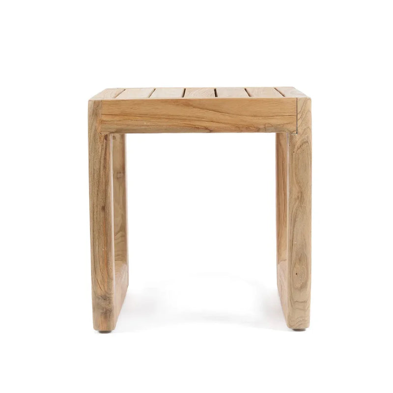Tabouret Symi extérieur en bois avec plateau à lattes, élégant et robuste