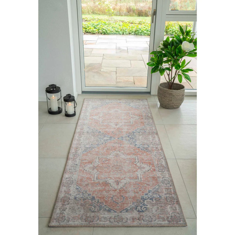 Tapis de couloir persan orange et bleu en polyester 80x200