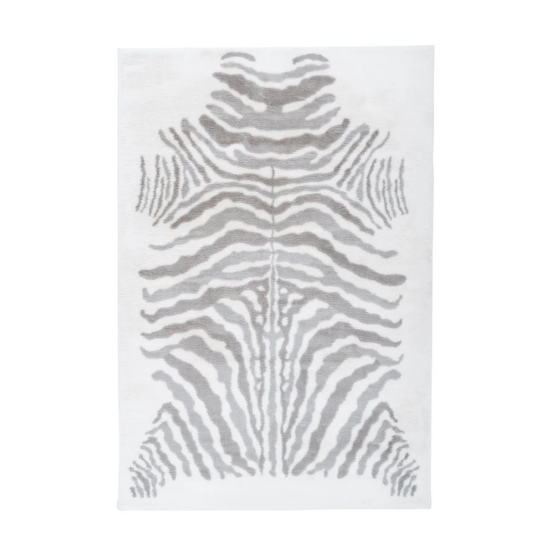 Tapis doux à rayures zébrées gris et blanc en polyester rectangulaire – 160x230 cm