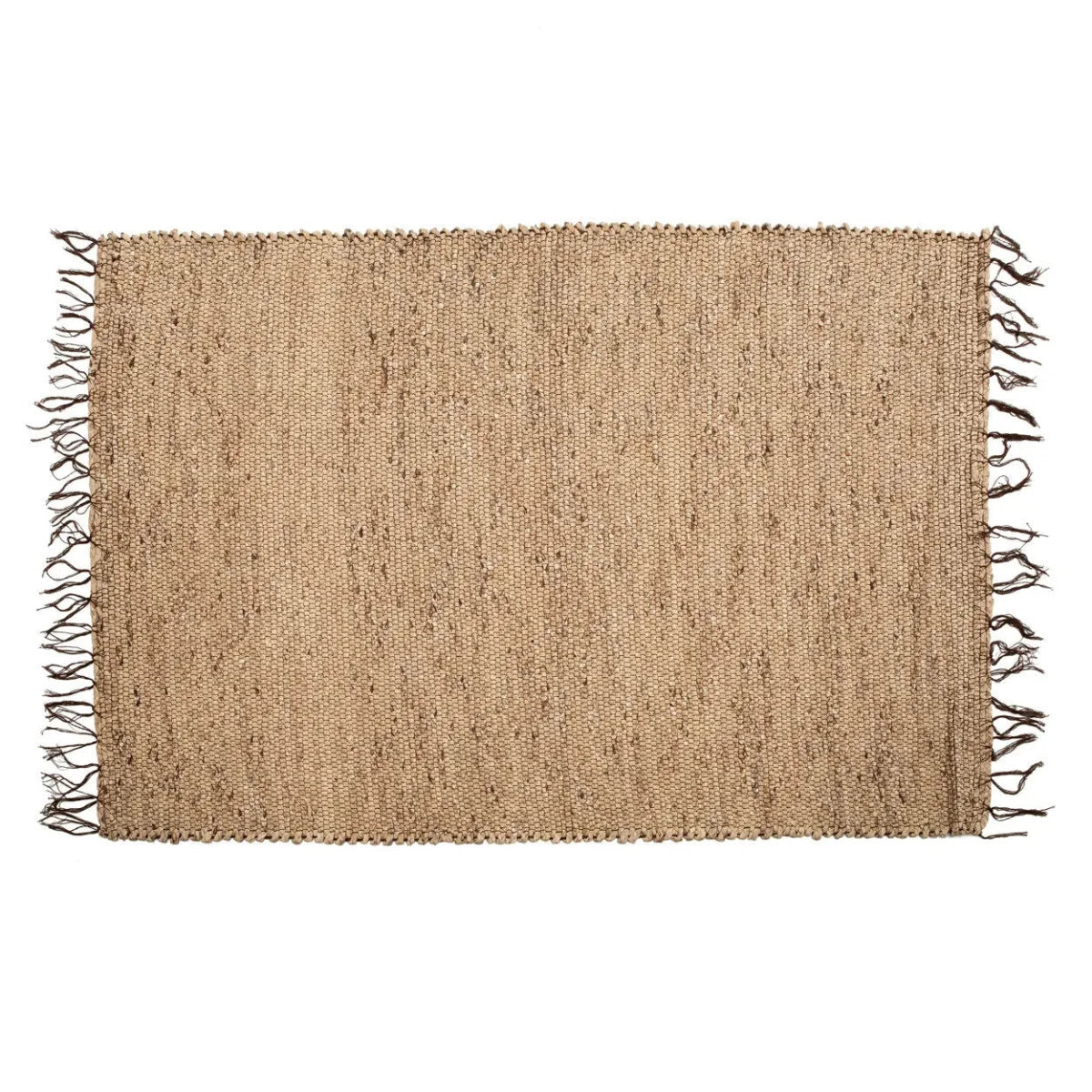 Tapis en jonc d’eau naturel 260x180 cm avec franges, rectangle, brun clair, tissé