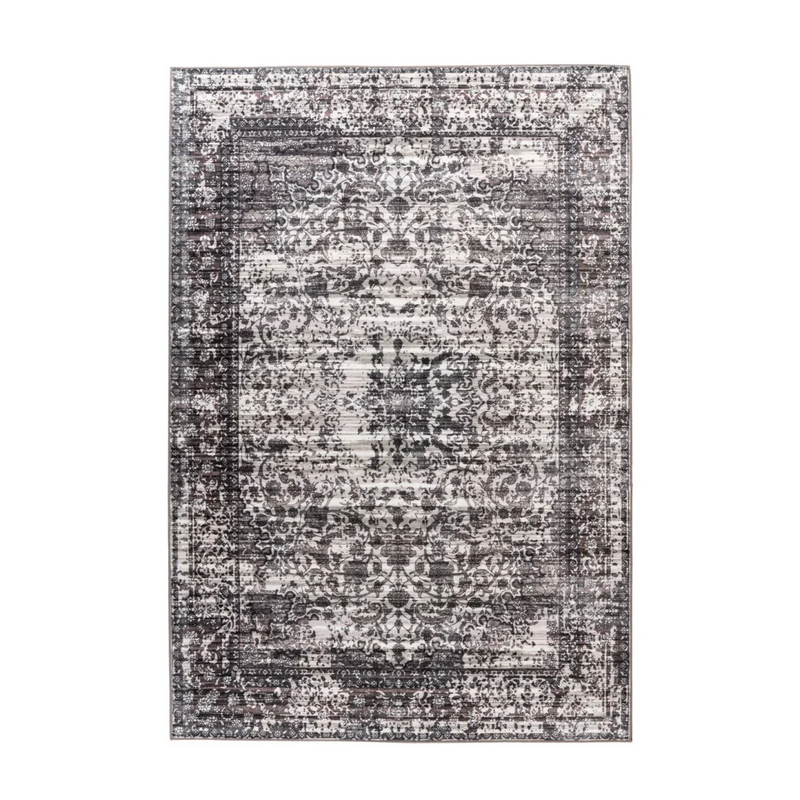 Tapis oriental à poil ras gris motifs persans vieillis