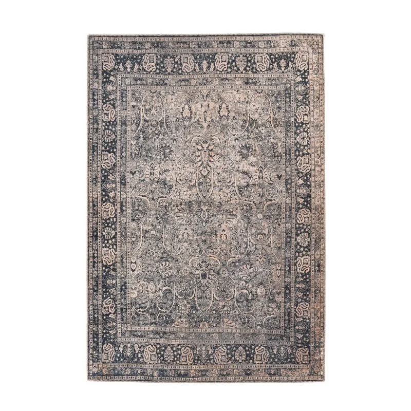 Tapis oriental à poil ras motif floral vieilli