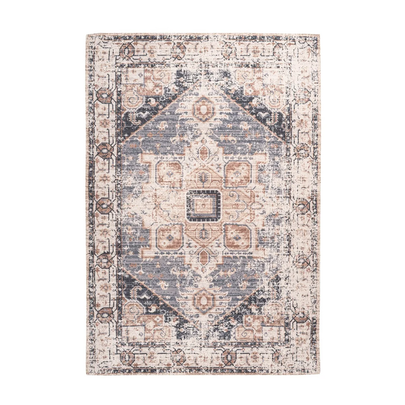 Tapis persan rectangulaire effet vieilli coton gris taupe