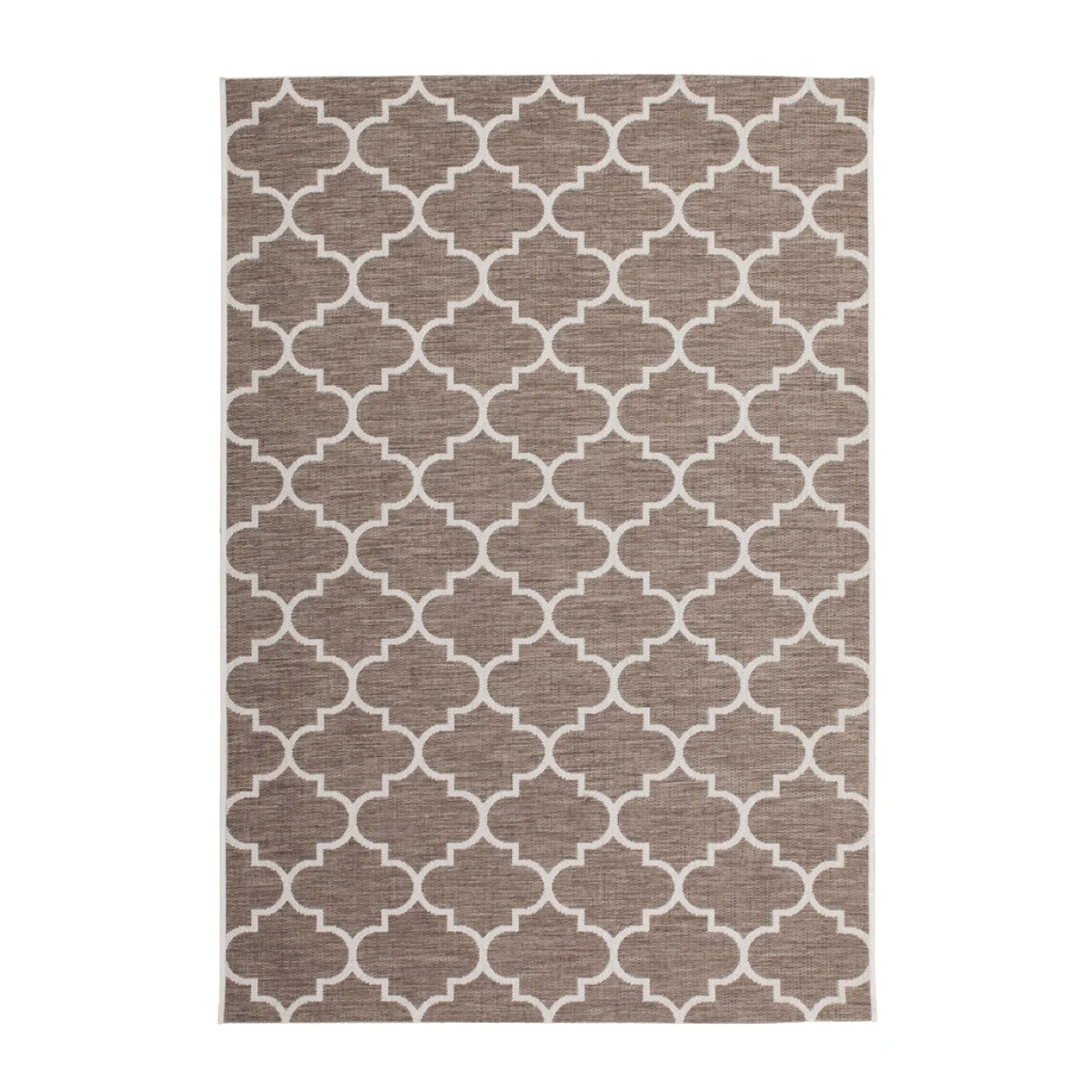 Tapis rectangulaire beige et taupe avec motif marocain et motif quatrefoil 80x230 cm