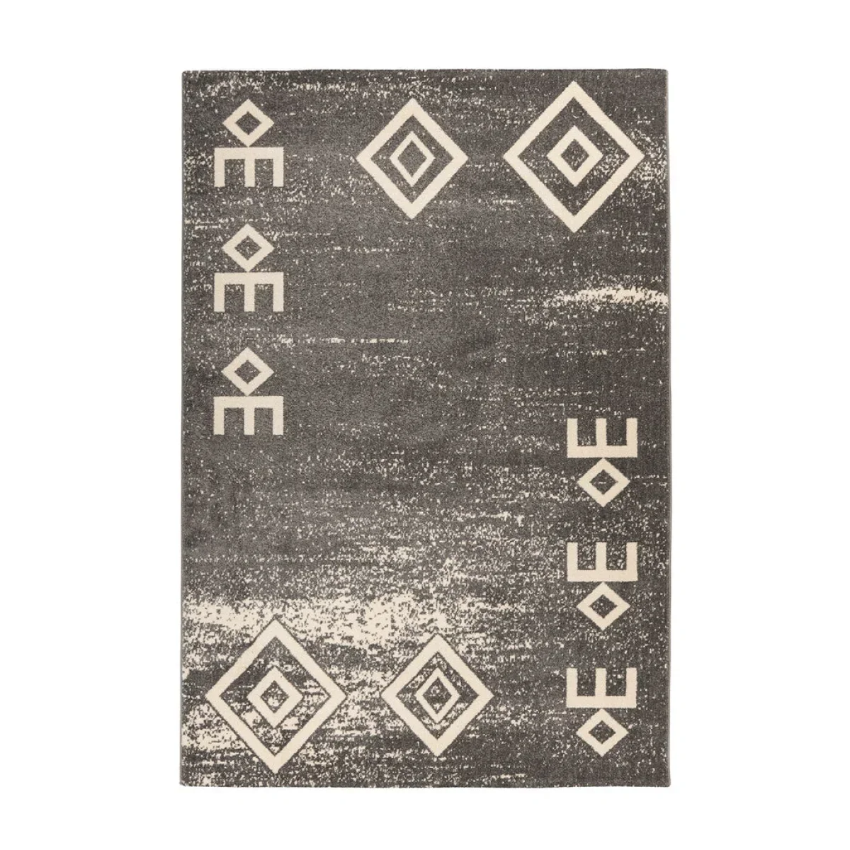 Tapis rectangulaire gris motifs ethniques en velours charbon distressed 80x150 cm