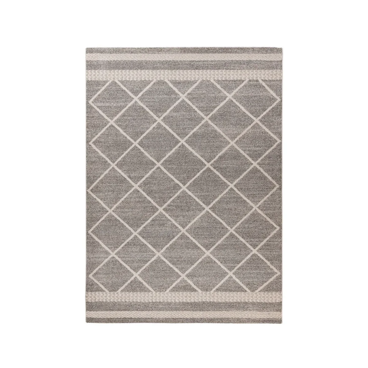 Tapis rectangulaire gris avec motif losange blanc et bordures rayées Rhombus 200