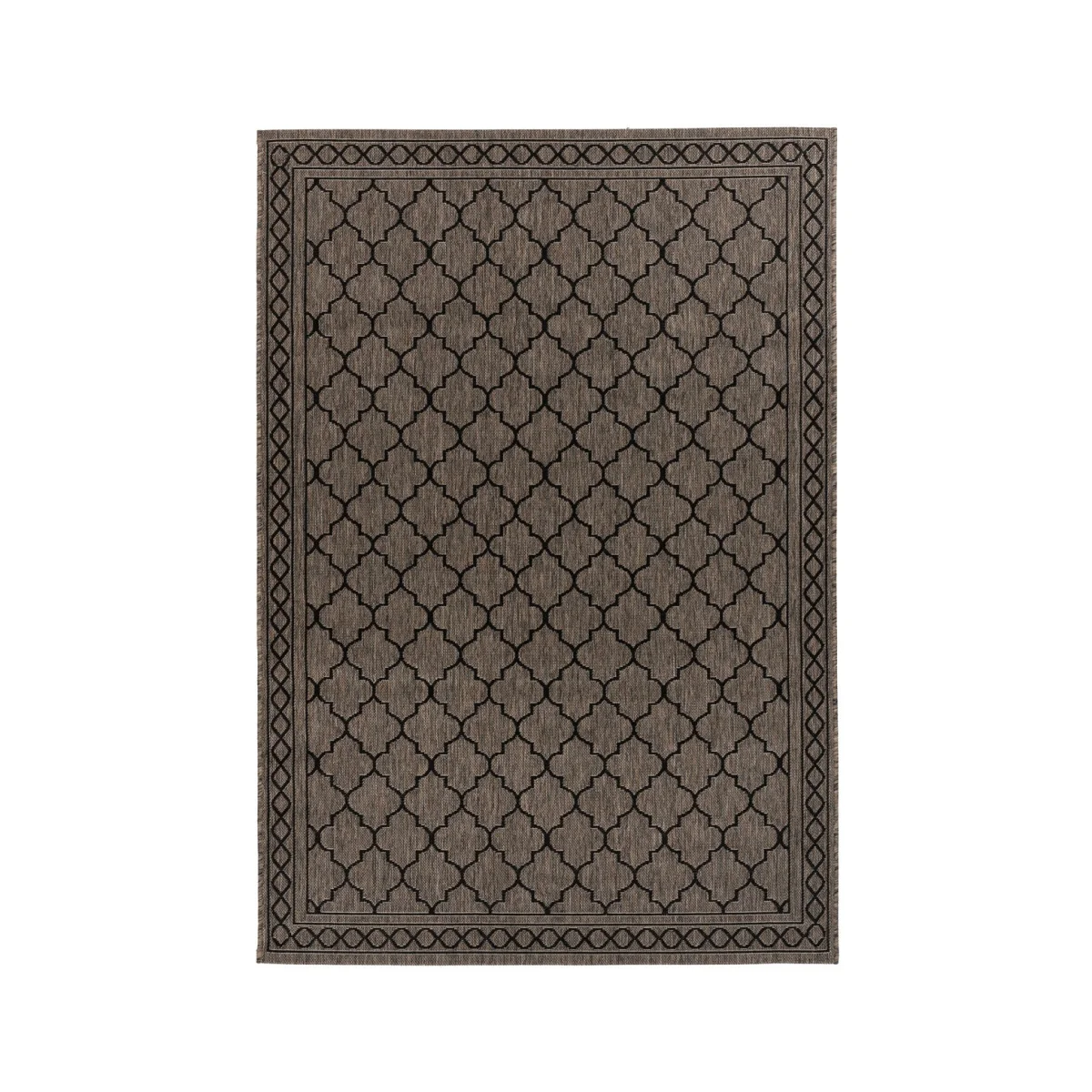 Tapis rectangulaire motif marocain gris brun pour intérieur extérieur avec motif géométrique